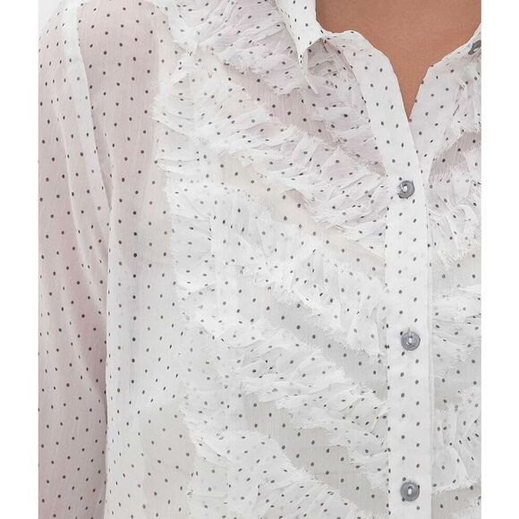Free People White Sheer Polka Dot Tux Shirt Size M - Picture 3 of 11
